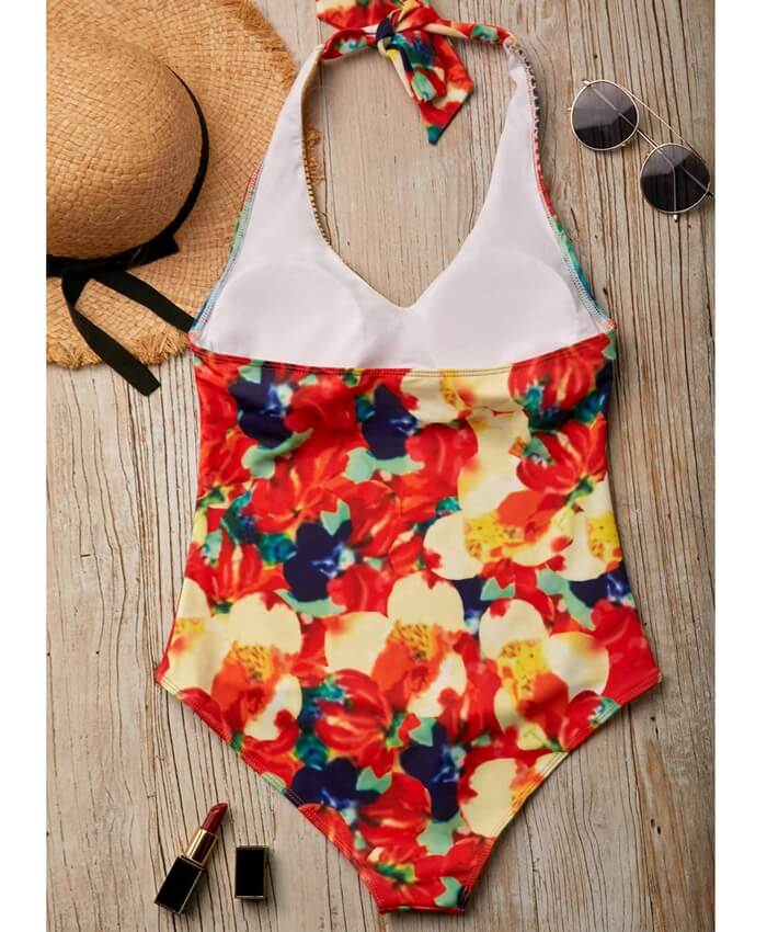 Halter Neck Printed Padded One Piece Swimwear